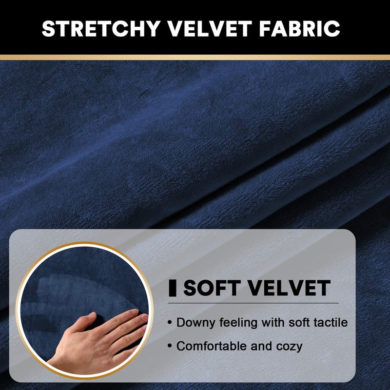PrinceDeco Velvet Couch Cushion Cover Stretch Cushion Slipcover for Chair Loveseat Sofa Furniture Protector Seat Cushion Sofa Cover (Each Width Up to 29.5", Navy) - Image 4